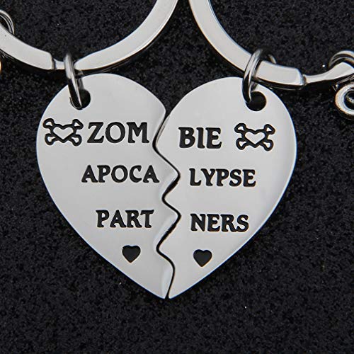 MYOSPARK Zom-bie Apocalypse Partners - Juego de 2 llaveros de corazón roto para mejores amigos y parejas, Conjunto de socios zombies, 0.98inch