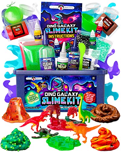 Original Stationery Kit de Slime Galaxia de Dinosaurios para Niños, Kit de Slime Que Brilla en la Oscuridad con Juguetes de Dinosaurios y Complementos Increíbles