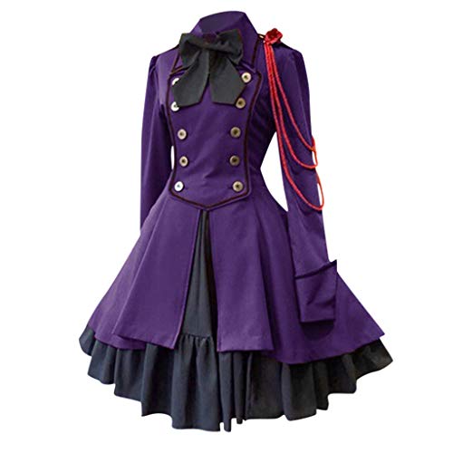 Pianshanzi Vestido gótico steampunk para mujer, manga corta, disfraz de lolita, largo hasta la rodilla, ropa medieval, disfraz corto de Halloween, con corsé, vestido medieval, renacimiento, vintage,