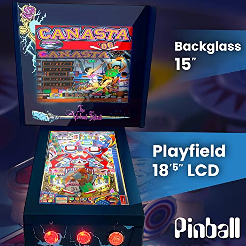 Pinball Virtual, Playfield 18.5", Backglass 15", PC N5105 8GB RAM 128GB SSD, Incluye más de 500 Tablas de Visual Pinball y más de 900 Juegos de mame Vertical, Sensor KL25Z, Incluye Gamepad