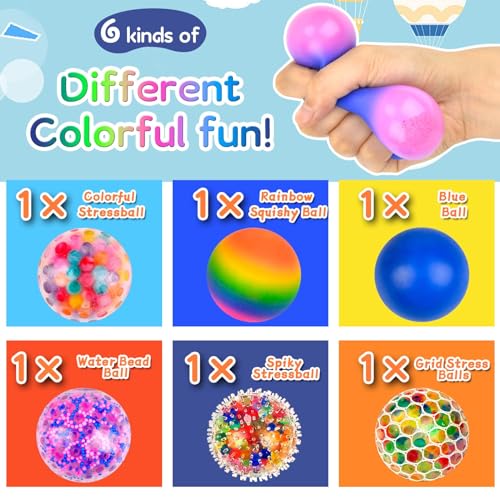 Pipihome Bolas antiestrés para amasar, 6 unidades, con purpurina, coloridas, con perlas de agua, para descompresión, TDAH, ansiedad, autismo, juguetes para niños y adultos (estilo 1)