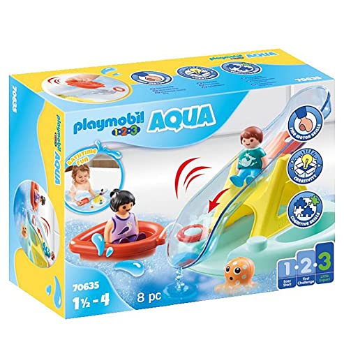 PLAYMOBIL 1,2,3 Aqua 70635 Isla de Baño con Tobogán, Juguete de baño Flotante para niños pequeños, Primer Juguete para niños a Partir de 18 Meses