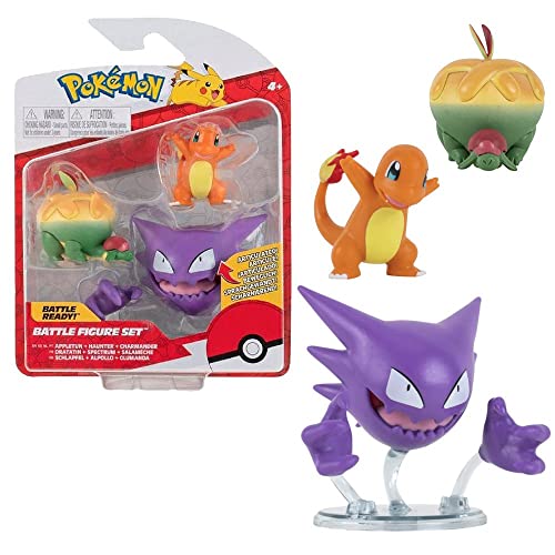 Pokemon Selección Battle Figures | Conjunto de 3 Juego de Figuras de Acción, Figuras del Juego:Appletun. Haunter & Charmander