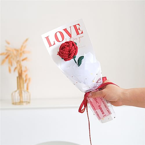 Ramo Rosas Rojas Tejido A Mano DIY Kit Flores Ganchillo Para Regalos Valentín Y Día Madre Ramo Rosas Tejidas A Mano