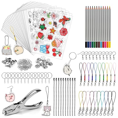 REAQUE 238 Piezas Plástico Mágico Horno Plastico Papel Magico Imprimible Incluye 25 Papel de Película Retráctil Set de Papel Termoencogible para Llaveros (238 Piezas) (238 Piezas)