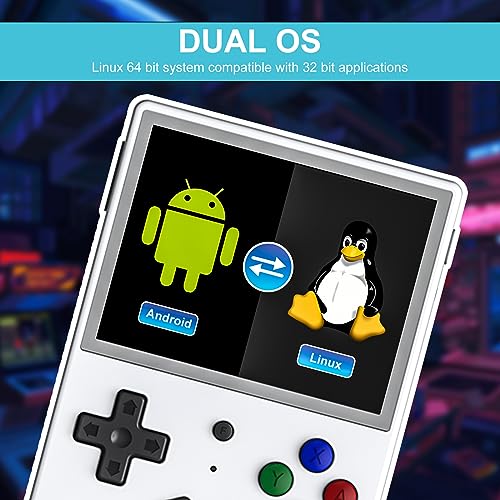 RG353V - Consola de juegos portátil compatible con sistema Dual OS Android 11 y Linux, soporte 2.4G/5G WiFi 4.2 Bluetooth 64G tarjeta SD, batería de alta capacidad de 3200 mAh, color blanco