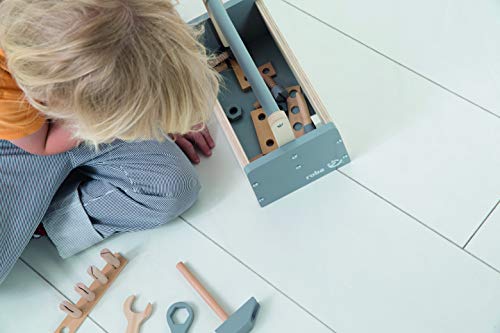 roba Caja de Herramientas para Niños de Madera - 22 Piezas - Martillo Destornillador y Otros - Caja de Bricolaje - A Partir de 3 Años