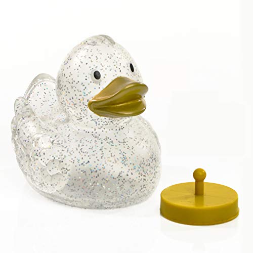 Schnabels Pato de goma con alas de carrera, regalo para cumpleaños de niños y niñas, juguete con sonido de pato y alas (dorado brillante)