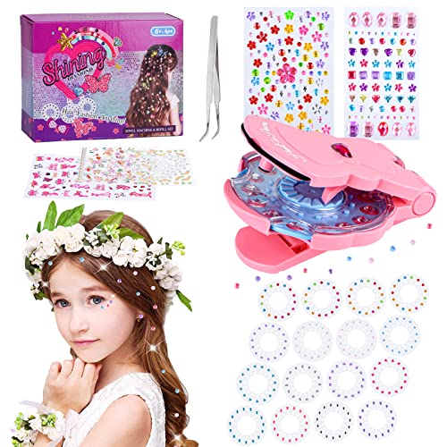 SEMKOTREE Herramientas de Peinado, Accesorios Hair Bedazzler Kit con 420 Gemas, Brillantes para el Pelo Estampador de Gemas, Bling Bling Diamantes con Pegatinas Uñas, Pinzas Depilar