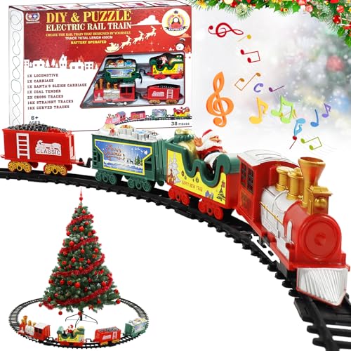 Shinybox Conjunto Navideño de Vías, Tren Juguete para Niños, Juego de Trenes Navideños, Juego de Trenes Eléctricos Navideños, Juegos de Tren de Navidad para Debajo del árbol para Niños y Niñas