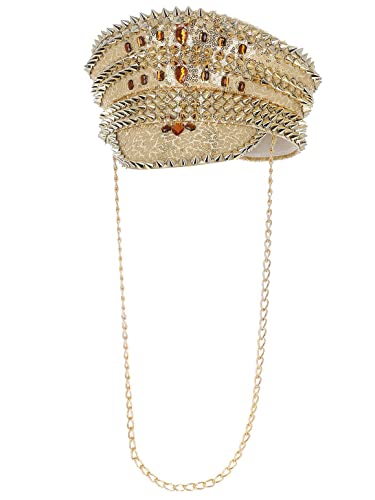 Smiffys Gold Fever 53019, Sombrero de capitán con tachuelas de lentejuelas de lujo, unisex, adulto, talla única