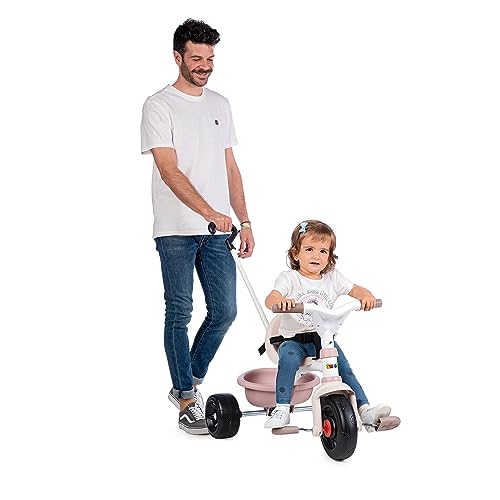 Smoby - Triciclo Evolutivo Be Fun Rosa, Sillín Regulable, Bloqueo de Dirección, Cinturón de Seguridad, Volquete Trasero, Barra Parental Regulable (7600740335)