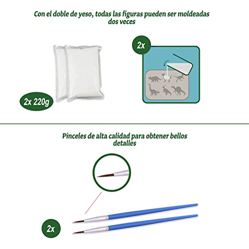 Smowo 10 figuras de dinosaurios de escayola para moldear y pintar - Juego de manualidades de dinosaurios de escayola que incluye una enciclopedia para niños creativos