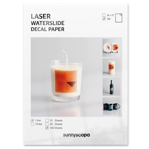 Sunnyscopa - Adhesivo de vinilo permanente con láser para diapositivas de agua (tamaño A4, transparente, 100 hojas), color blanco