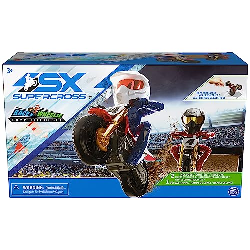 Supercross, Juego de competición Race and Wheelie, incluye bicicletas Ricky Carmichael y Ken Roczen y rampa de lujo, juguetes para niños a partir de 3 años