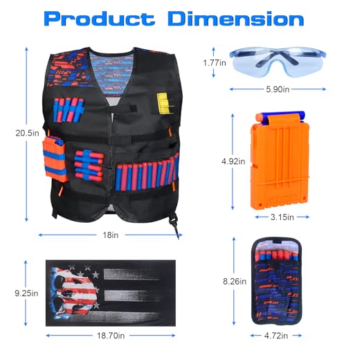 Tenuiskft Chaleco Táctico Infantil Nerf Vest Set para Nerf N Strike Elite Series, Accesorios Nerf con Recarga Rápida Cargadores, Recarga Dardos, Muñequeras, Gafas, Pañuelo para Niños Niñas