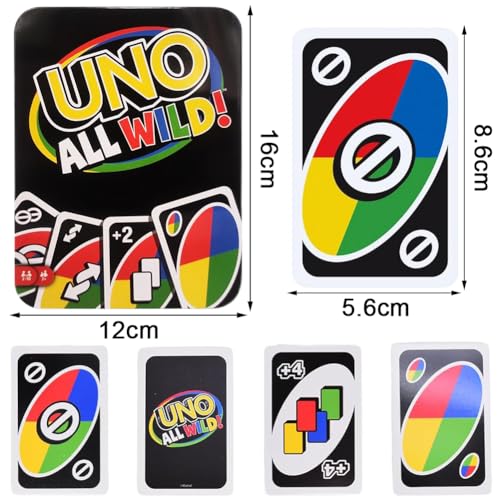 U-no ALL WILD Cartas de Juego, U-NO ALL WILD Juego de Cartas Familiar, U-no Paquete Juegos de Cartas, 112 Cartas Doble Cara Fomenta la Estrategia, Versión Competitiva, Regalo para Niños de 7+ Años