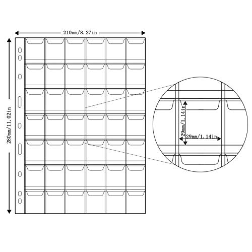 Uncle Paul Páginas de Carpeta de Monedas 210 Bolsillos - Accesorios para Porta Monedas Suministros de colección de Monedas 5 Hojas CS03042