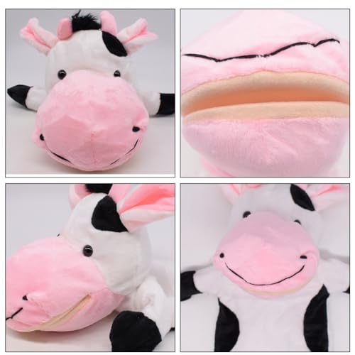 UZSXHJ Títere Animal,Vaca Peluche Abrazable Juguete,Títeres De Mano Animales,Juguete de Peluche de Vaca,Vaca Rosa Y Blanca Adecuado para Niños como Regalo Cumpleaños,para Niños Y Adultos(27CM)