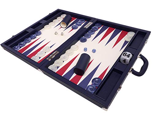 Wycliffe Brothers Juego de Backgammon de Torneo de 53,3 cm - Estuche azul con Campo de Vainilla - Edición Masters