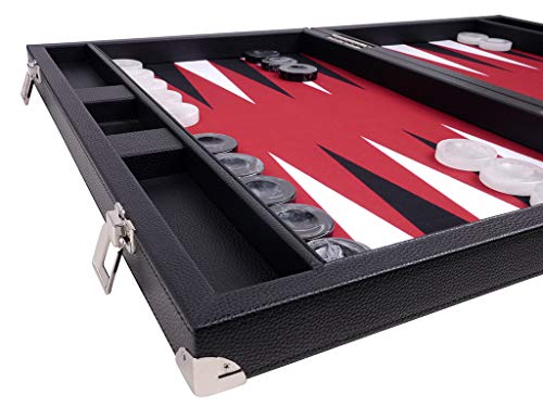 Wycliffe Brothers Juego de Backgammon Profesional de 21" - Estuche Negro con Campo Rojo - Edición Masters