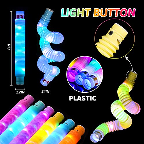 YeahBoom Juego de 12 luces plegables Pop Tubes, juguetes luminosos LED para niños, barras de luz para fiestas, brillo en la oscuridad de la fiesta de cumpleaños