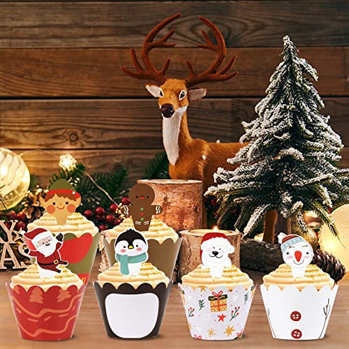 yumcute 48 piezas Cake Topper Navidad Cupcake Toppers, Topper de Tarta, Decoración para cupcakes de Navidad, Decoración para fiesta de Navidad Fiesta de los niños Cake Decoration