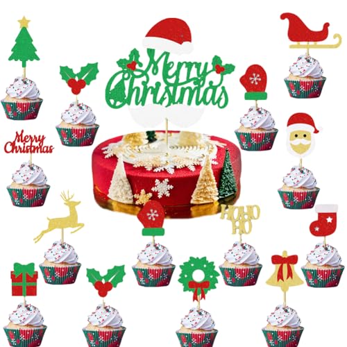 ZGCXRTO 25 PCS Navidad Cupcake Toppers Comestibles Navidad Cupcake Toppers Adornos Comestibles para Cupcakes para Navidad Festivales Cumpleaños Fiestas