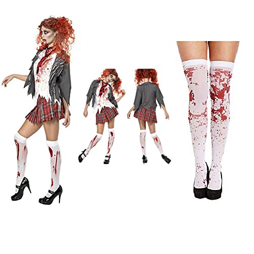 1 par de Medias de Halloween manchadas de Sangre para Mujer Medias de Fiesta de Halloween Traje sobre la Rodilla Calcetines