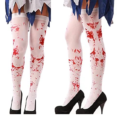 1 par de Medias de Halloween manchadas de Sangre para Mujer Medias de Fiesta de Halloween Traje sobre la Rodilla Calcetines