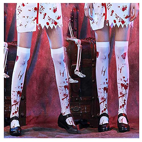 1 par de Medias de Halloween manchadas de Sangre para Mujer Medias de Fiesta de Halloween Traje sobre la Rodilla Calcetines