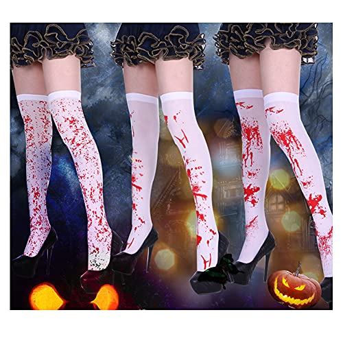 1 par de Medias de Halloween manchadas de Sangre para Mujer Medias de Fiesta de Halloween Traje sobre la Rodilla Calcetines