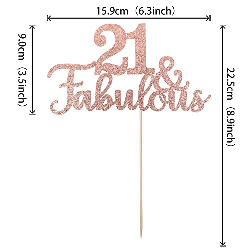 1 pieza 21 & Fabulous Cake Topper Glitter Cheers to Happy 21th Birthday Cake Toppers twenty one y Fabulous Geburtstag Tortendeko für 21th Wedding Anniversary Birthday Party Dekoendeko oro rosa