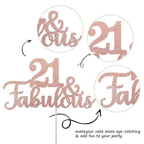 1 pieza 21 & Fabulous Cake Topper Glitter Cheers to Happy 21th Birthday Cake Toppers twenty one y Fabulous Geburtstag Tortendeko für 21th Wedding Anniversary Birthday Party Dekoendeko oro rosa