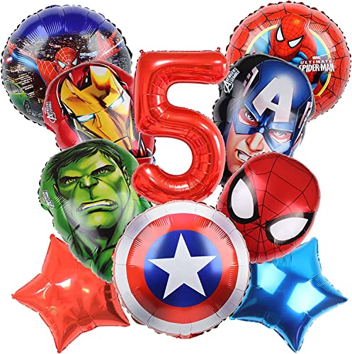 10 Piezas globos superheroes 5 años,globos superheroes cumpleaños,decoracion cumpleaños superheroes,globos marvel,cumpleaños marvel,para decoración fiesta cumpleaños niño