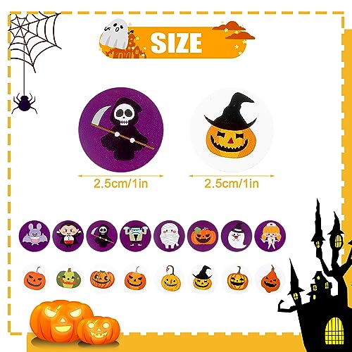 1000uds Pegatinas de Halloween, 16 Colores y Diseños Rollo de Pegatinas de Halloween Pegatinas Redondas de Halloween Calabaza Pegatinas Redondas de Halloween para Decoraciones de Fiesta