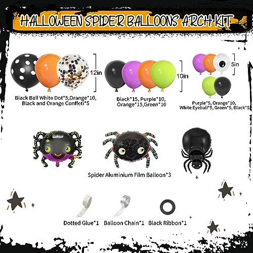 106 Piezas Arañas Globos de Halloween, Arco de Globos Halloween, Halloween Decoracion, Halloween Globos Para Decoración de Fiesta de Halloween