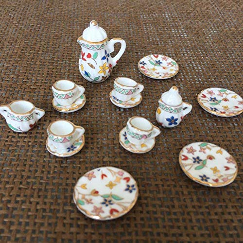 1:12 Accesorio para casa de muñecas, 15pcs Mini taza de té de flores de porcelana Juego de casa de muñecas Decoración Miniatura de muebles de simulación de cocina para niños (Tye 3)