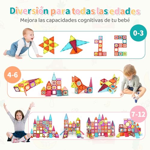 120 Piezas Bloques Construcción Magnéticos Juguetes Educativos para Niños Juego de Construcción Magnético para Niños con Coches y Pegatinas Nueva forma del aparcamient, Regalos para de 3 años+