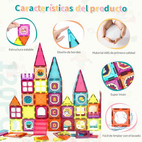 120 Piezas Bloques Construcción Magnéticos Juguetes Educativos para Niños Juego de Construcción Magnético para Niños con Coches y Pegatinas Nueva forma del aparcamient, Regalos para de 3 años+