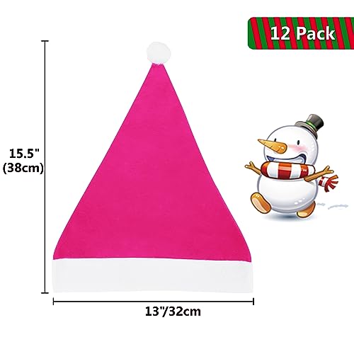 12xGorro de Papá Noel,Gorro de Papá Noel,Gorro Rosa de fiesta de Navidad,Gorro de Papá Noel de ajuste universal,Gorro de Papá Noel grueso para celebración navideña,Gorro de Papá Noel de rendimiento