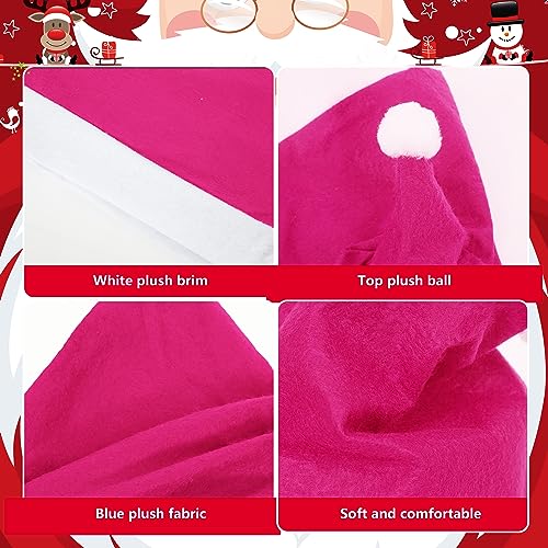 12xGorro de Papá Noel,Gorro de Papá Noel,Gorro Rosa de fiesta de Navidad,Gorro de Papá Noel de ajuste universal,Gorro de Papá Noel grueso para celebración navideña,Gorro de Papá Noel de rendimiento