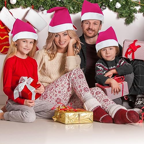 12xGorro de Papá Noel,Gorro de Papá Noel,Gorro Rosa de fiesta de Navidad,Gorro de Papá Noel de ajuste universal,Gorro de Papá Noel grueso para celebración navideña,Gorro de Papá Noel de rendimiento