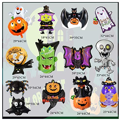 13 Pcs Globos de Halloween，Globos papel Halloween，Decoración de Halloween，Calabaza araña Fantasma Cráneo Murciélago Bruja Globo, Decoración de Fiesta de Halloween para Bar, Hogar, Oficina, Escuela