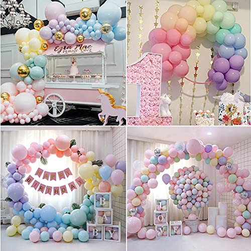 138 Kit de Guirnalda de Globos de Látex Pastel, 5/10/12 Pulgadas Kit de Arco de Globo Macaron,con Globos de Confeti Dorados para Cumpleaños Bodas Bébé Douche Comunion Niña Decoracion Fiesta