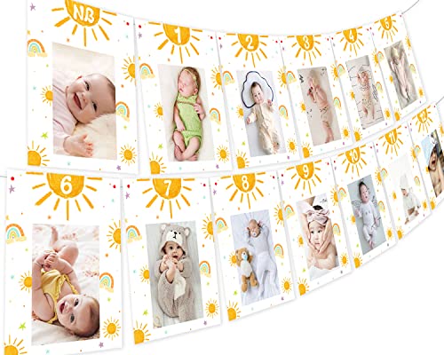 13PCs First Trip Around The Sun Photo Banner - Sun 1st Birthday Baby Photo Banner for Newborn to 12 Months, Sunshine 1st Birthday Party Decorations, Rainbow Birthday Decorations Boy Girl