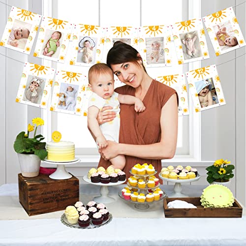 13PCs First Trip Around The Sun Photo Banner - Sun 1st Birthday Baby Photo Banner for Newborn to 12 Months, Sunshine 1st Birthday Party Decorations, Rainbow Birthday Decorations Boy Girl