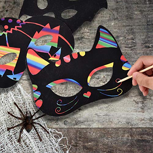 18 imágenes para rascar Halloween, mágicas y coloridas tarjetas de papel para arañar arcoíris, juego de manualidades para niños, juego con cintas, lápiz rascador para manualidades, para fiestas de