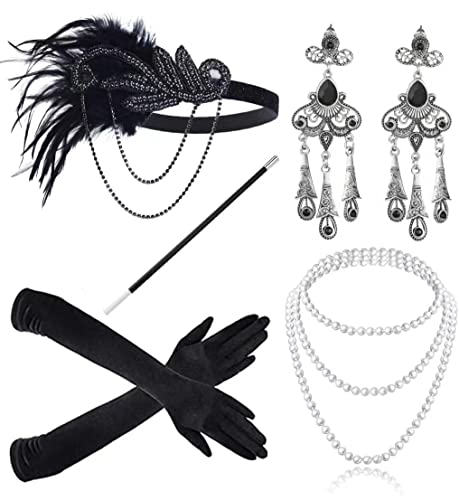 1920s Set de Accesorios Disfraz,Juego de Accesorios de Aleta de los años 20,Años 20 Disfraces Accesorios ,Accesorios Great Gatsby para Mujeres, para Fiestas Temáticas,conjunto de fantasía Charleston