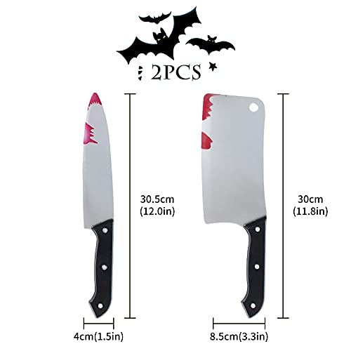 2 Piezas de Cuchillo Sangriento Grande de Halloween Cuchillo Sangriento de Halloween Decoración Hoja Falsa con Manchas de Sangre Cuchillo Sangriento de 30cm de Largo para la casa encantada